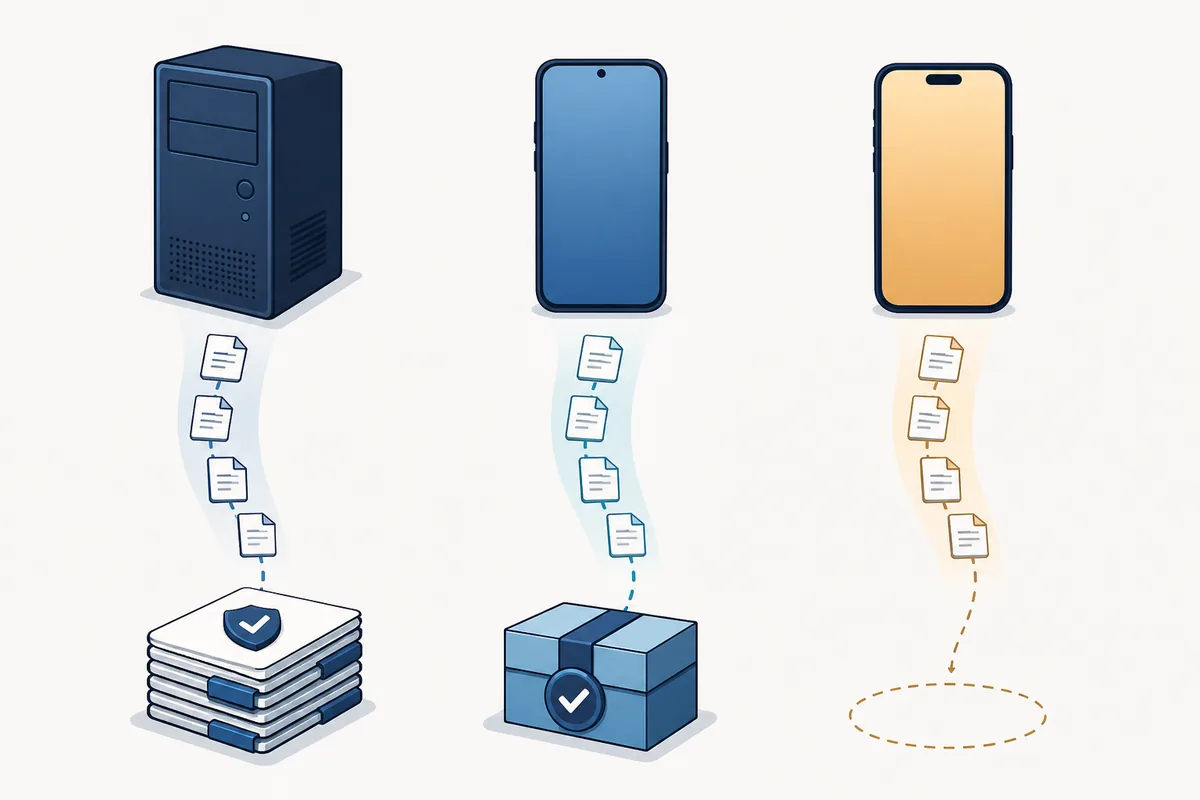 Editorial comparison of Windows, Android and iOS platform evidence trails with the iOS trail ending before a verified package