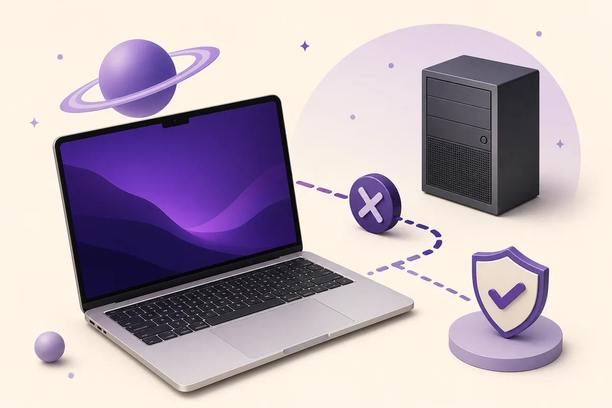 Illustrazione editoriale di laptop simile a Mac separato da PC Windows con barriera di compatibilità